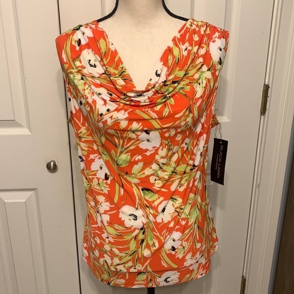 Floral Cowl Neck Sleeveless Top - Orange